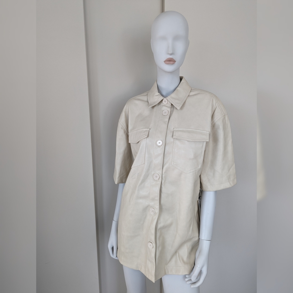 Cream Faux Leather Top